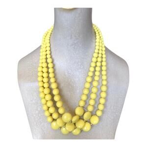 Vintage 80’s “C” Marked Triple Strand Yellow Graduated Bead Sizes Retro Necklace